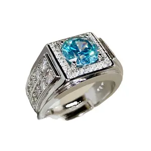 2024 opulento PT 950 platino otto cuore otto freccia blu verde zircone Mozambique anello di diamanti per gli uomini