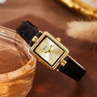 Montre pour femme GEDI, design rétro, cadran carré rectangulaire doré, quartz, décontractée, bracelet en cuir marron, étanche, montre tendance, Relogio