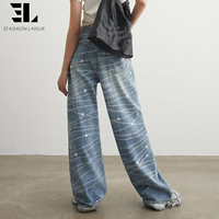 Pantalones Vaqueros Holgados LARSUR, Diseño Personalizado de Fábrica, Impresión 3D DTG/DGT, Trompe L'oeil, con Perlas y Gemas, Estilo Informal, para Mujer