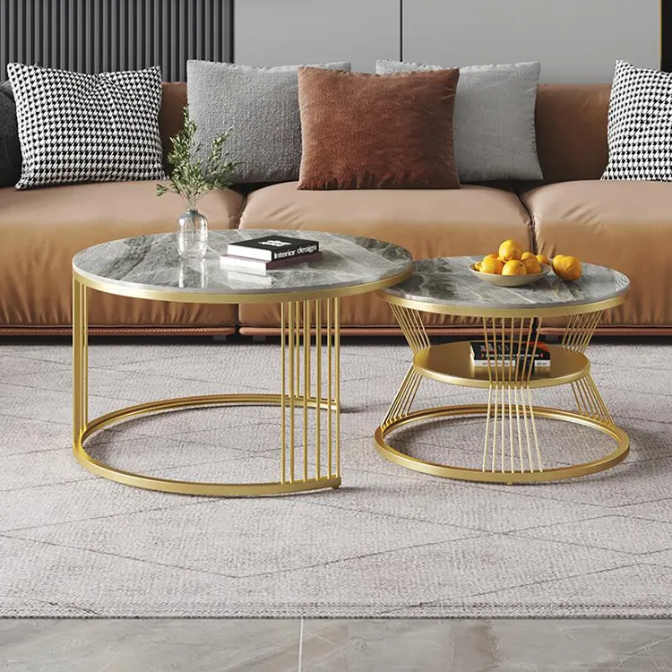Mesa de Centro de mármol redondo con piedra superior sinterizada, muebles de sala de estar, decoración etíope, mesas de Centro modernas de lujo