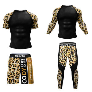 Großhandel Herren Boxen Fitness-Studio Fitnessshorts Leggins Kompression T-Shirt 4-teiliges Set, Weste, individuelle Mma Bjj Wachsport-Gymnastikbekleidung - Product Image 1