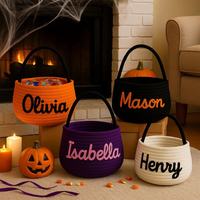 Vente directe usine Panier cadeau d'Halloween avec nom adhésif et corde en coton, style pastoral, pour la collecte de bonbons ou les farces de la Fête des Fantômes
