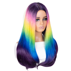 Pour les femmes fournisseur en gros mode coloré <span class=keywords><strong>Cosplay</strong></span> perruque résistant à la chaleur longue vague droite faite à la machine perruque perruques de cheveux synthétiques - Product Image 1