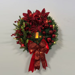 Vente flash : Guirlande de Noël artificielle avec baies rouges, lampe à huile de Jésus, 30-45 cm, <span class=keywords><strong>pour</strong></span> la décoration murale, de <span class=keywords><strong>porte</strong></span>, intérieure - Product Image 6