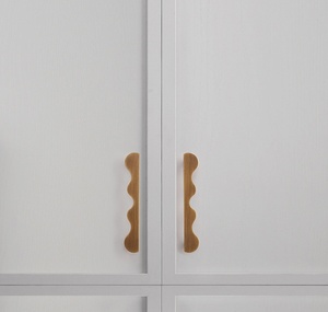 Wavy Brushed <b>Gold</b> European Pure Brass Handle for Kitchen Bathroom Bedroom <b>Cabinet</b> and Door Handles - Product Image 3