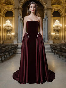 Elegante Floor Lengte Prom Jurk Op Maat Parel Strapless A Lijn Slanke Prom Party Jurk Zwart Satijn Lovertjes Avondjurk - Product Image 3