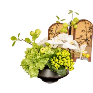 Arrangement floral artificiel, ensemble de fruits verts, fleurs en soie, vase décoratif pour la décoration de table - Product Image 3