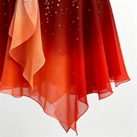 Robe de patinage artistique dégradé rouge-orange, maille nude, manches longues, strass, dos en V profond, costume de danse sur glace pour femmes et filles