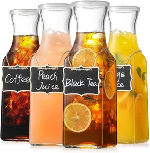 Ensemble de 4 carafes carrées en verre avec couvercle, <span class=keywords><strong>1</strong></span> <span class=keywords><strong>litre</strong></span>, carafe en verre transparent, service de table, carafe pour bar à mimosa, brunch, eau froide, jus - Product Image 1