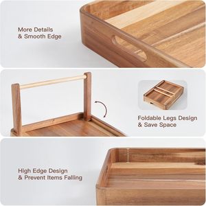 Solid wood folding double-layer dining tray, <b>portable</b> folding side <b>table</b>, suitable for dining, <b>picnics</b>, outdoor use, breakfast - Product Image 3