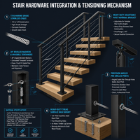 Système de garde-corps moderne en acier inoxydable à câbles, avec poteaux en aluminium, pour escaliers de terrasse, système dissimulé, escalier DIY - Vente chaude