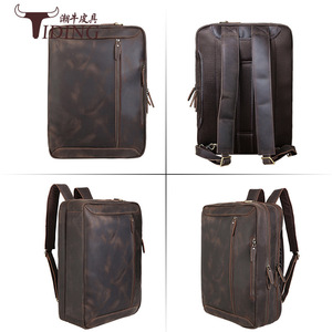 Tiding Genuine Leather <b>Briefcase</b> 17 Inch Laptop Bag Multifunctional Business Travel Men's Solid Color Backpack - Product Image 3