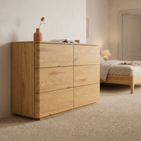 Commode à 6 tiroirs en chêne naturel à bords courbes, meuble de rangement pour chambre à coucher