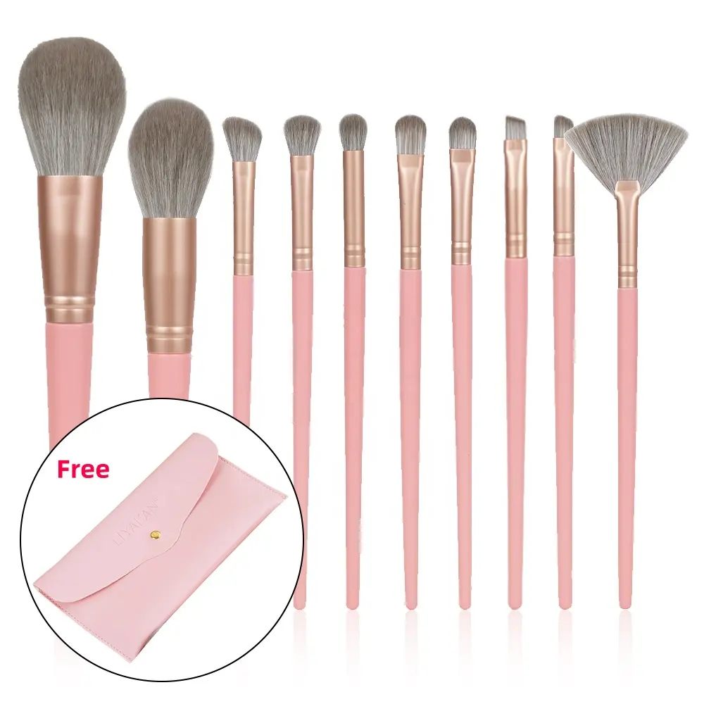 Private Label Luxury Makeup Brushes10Pcs Foundation Concealer Eyeshadows Pink Makeup Brush Set