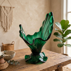 Jarrón de Vidrio Verde Transparente Hecho a Mano, Decoración Moderna para el Hogar y Bodas, para Sala de Estar - Product Image 2