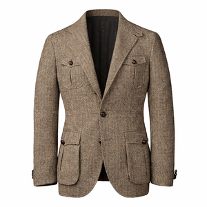 <span class=keywords><strong>Blazer</strong></span> en <span class=keywords><strong>tweed</strong></span> à chevrons avec logo personnalisé pour <span class=keywords><strong>homme</strong></span>, marron, coupe ample, style streetwear, costume d'affaires, tenue d'automne, décontracté - Product Image 1