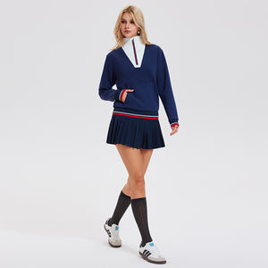 Sweatshirt Kasual Wanita Terbaru, Longgar, Cepat Kering, Kerah Tegak dengan Ritsleting, Set Badminton Outdoor untuk Musim Gugur - Product Image 1