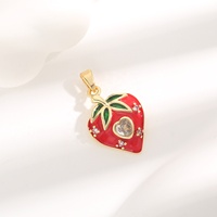 14K verguld fruit aardbei hanger messing sieraden rode emaille hart CZ bedel voor dames meisjes mode ketting accessoire cadeau
