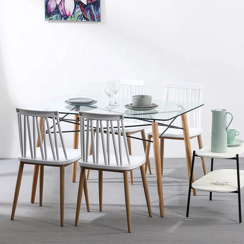 Home Furniture table a manger moderne simple Modern Rectangular Toughened Tempered Glass Kitchen Dining Table With 4 Chairs