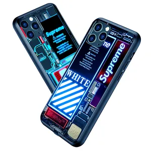 2022 LED Luminous Tempered Glass Bling Bling Fall Nachtlicht Telefon Fall Für Samsung Galaxy S20 Spiegel Telefon Fall