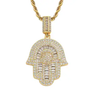 Manilai — collier en plaqué or pour hommes et femmes, bijoux religieux, Hip Hop, pendentif en Zircon glacé, main de fatma