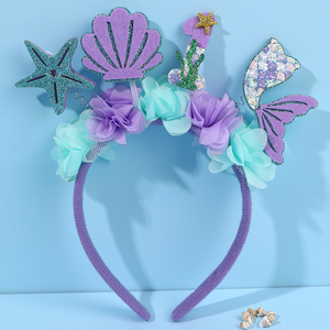 Diadema de Princesa <span class=keywords><strong>Sirena</strong></span> con Flores Moradas para Niñas, Diadema Brillante para Fiestas de Cumpleaños, Accesorios de Regalo de <span class=keywords><strong>Sirena</strong></span> - Product Image 1