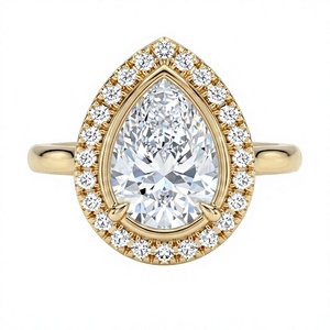 Anillo de Compromiso de Diamante Cultivado en Laboratorio con Corte de Pera y Halo de Diamantes Redondos, Chapado en Oro de 18K/14K para Mujer, Estilo Clásico, Regalo para Mujer - Product Image 1