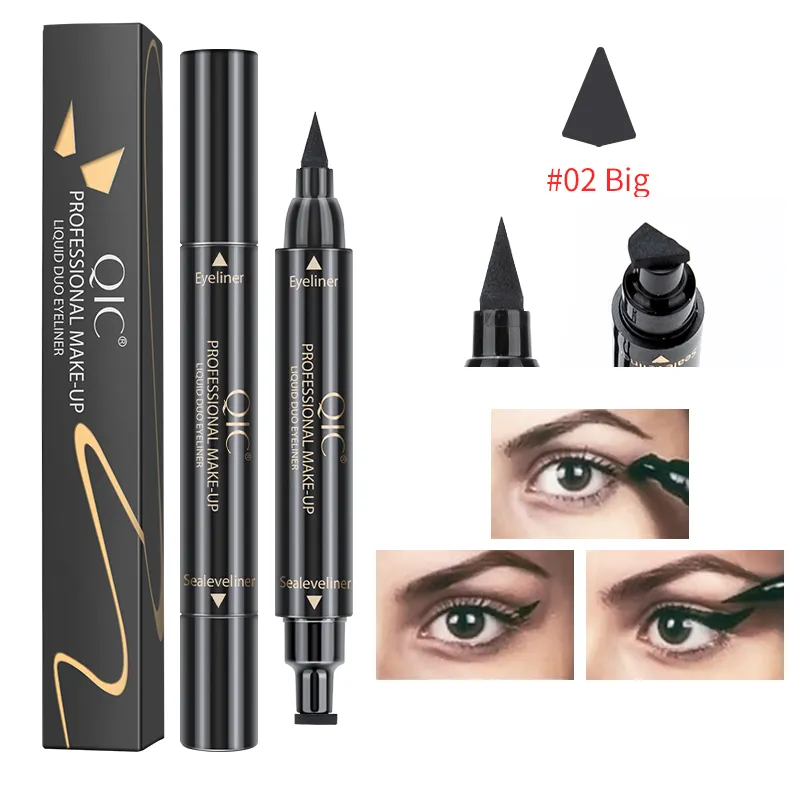 QIC pensil alis hitam, eyeliner hitam keren dan tahan air tahan lama pensil alis alami sayap segitiga cap eyeliner