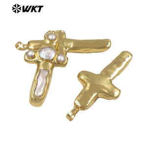 WT-JP446 keluaran baru gaya religius liontin salib mutiara air tawar alami berlapis emas 18K untuk pembuatan kalung mode wanita - Product Image 2