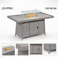Table de foyer rectangulaire moderne en rotin tressé au propane sans fumée pour jardin, cour, terrasse, patio, vente en gros personnalisée