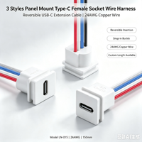 Conector de Panel USB-C Blanco LN-015, Tipo-C Hembra Reversible con Cable Preconectado PH2.0 de 4 Pines, 15CM, 24AWG