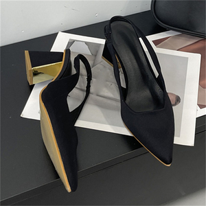 2025 New Solid Color Thick Heel Pointed Sandals Women's Back Hollow Shallow High Heels - Product Image 3
