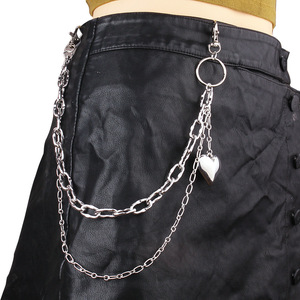 โซ่คาดเอวจี้รูปหัวใจสองชั้น สไตล์พังก์ ตกแต่งด้วยวงแหวนโลหะ โซ่คล้องกางเกง ทำจากโลหะผสมสังกะสี เหมาะสำหรับใส่ในชีวิตประจำวัน - Product Image 1