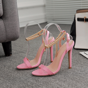 2021 Latest Ultra-high Heel Metal Chain Flat Belt Thin High-heeled <b>Sandals</b> - Product Image 6