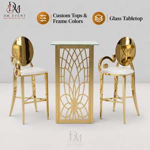 Round Cocktail <b>Table</b> for <b>Party</b> Venues with Gold Stainless Steel Open Curved Base and Mirrored Tempered Glass Top - Product Image 1