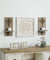 Ferme à la main décoratif lavé blanc fleur Design carré rustique bois cadre mural décor à la maison Art panneau tenture murale décor