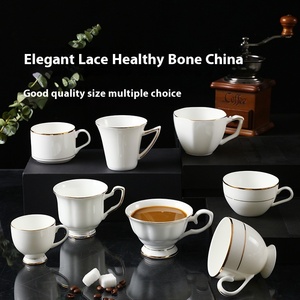 Taza de té de porcelana de hueso con borde dorado minimalista moderna con logotipo personalizable para el hogar o el café, tazas y platillos de cerámica - Product Image 5