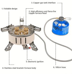 Réchaud de camping à gaz portable cinq têtes cinq brûleurs, mini-alpin, ultra-puissant et coupe-vent - Product Image 2