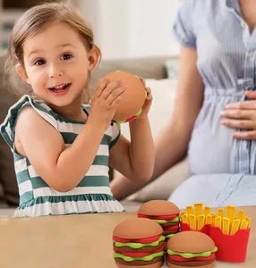 BPA ücretsiz 2024 yeni silikon Hamburger eğlenceli bulmaca yığılmış çocuk erken eğitim oyuncak eğlenceli bebek oyuncak