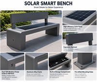 Banc de jardin solaire avec éclairage LED, étanche, Bluetooth/WiFi, design moderne, utilisation en extérieur, salle de sport, parc, hôtel, villa, acier inoxydable