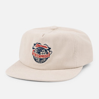 Casquette de baseball 5 panneaux personnalisée brodée Globe en coton brossé crème, visière plate, style rétro streetwear, snapback vintage pour homme, vente en gros