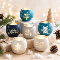 Vente en gros de pots à bougies en verre coloré imprimés flocons de neige de Noël, porte-bougie votif pour la décoration de la maison en période de fêtes, cadeau de mariage