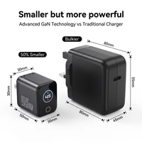 Adaptateur mural USB C portable de voyage avec affichage numérique intelligent rapide GaN 45W OTP/OVP PD/QC3.0 pour téléphone portable