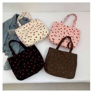 Lady's Fashion Corduroy Canvas Handbag with Single Strap Cotton Lining & <b>Zip</b> Closure Cartoon Pattern Leisure <b>Tote</b> Bag - Product Image 2