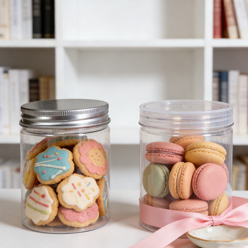 Wholesale Transparent Cylinder Plastic Food Jars with Screw Top Air Tight 220ml Cookie Storage Containers