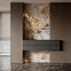 Credenza Moderna di Lusso MUJU per Camera da Letto con Luce LED, <span class=keywords><strong>Effetto</strong></span> <span class=keywords><strong>Marmo</strong></span>, 5 Cassetti, Impiallacciatura in Legno, Dettagli Dorati, Mobile Contenitore - Product Image 1