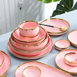 Hot Sale Eco-Friendly Modern Phnom Penh Round Porcelain Pink Glaze Ceramic <b>Dinnerware</b> Plate Sets for Wedding and Party - Product Image 3