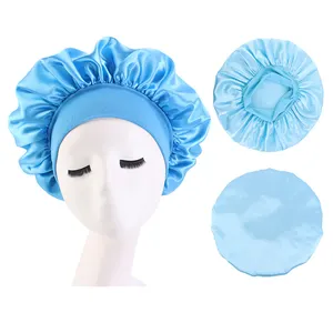 Topi mandi tidur pita elastis Logo kustom topi tidur wanita topi Satin sutra bonnet rambut dan pembungkus rambut Satin