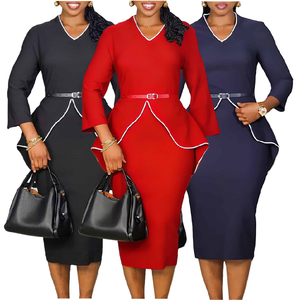 เดรสสปริงสุดฮิตสำหรับผู้หญิง สไตล์ลำลองหรูหรา แขนยาว คอวี แต่งระบาย เหมาะสำหรับใส่ทำงาน ชุดเดรสสำหรับสุภาพสตรี - Product Image 1