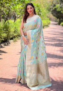 Sarees en organza à prix d'usine avec blouse assortie, saree de mariage pour occasions spéciales, disponible chez les fournisseurs en gros - Product Image 6